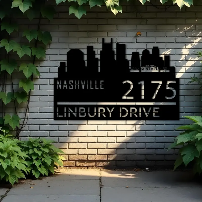 Custom Metal Nashville city skyline Metal Address Sign Hanging Address Plaque house number Yard Outdoor Sign