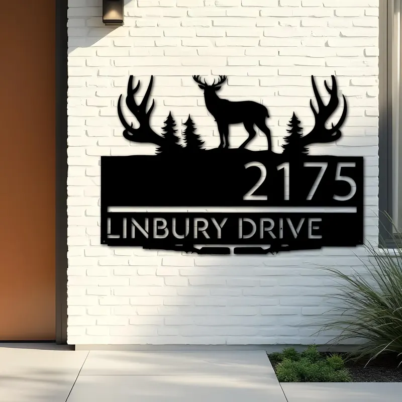 Custom Metal Deer hunting Metal Address Sign, House number, Outdoor Number Signage, Yard Sign Address Plate001