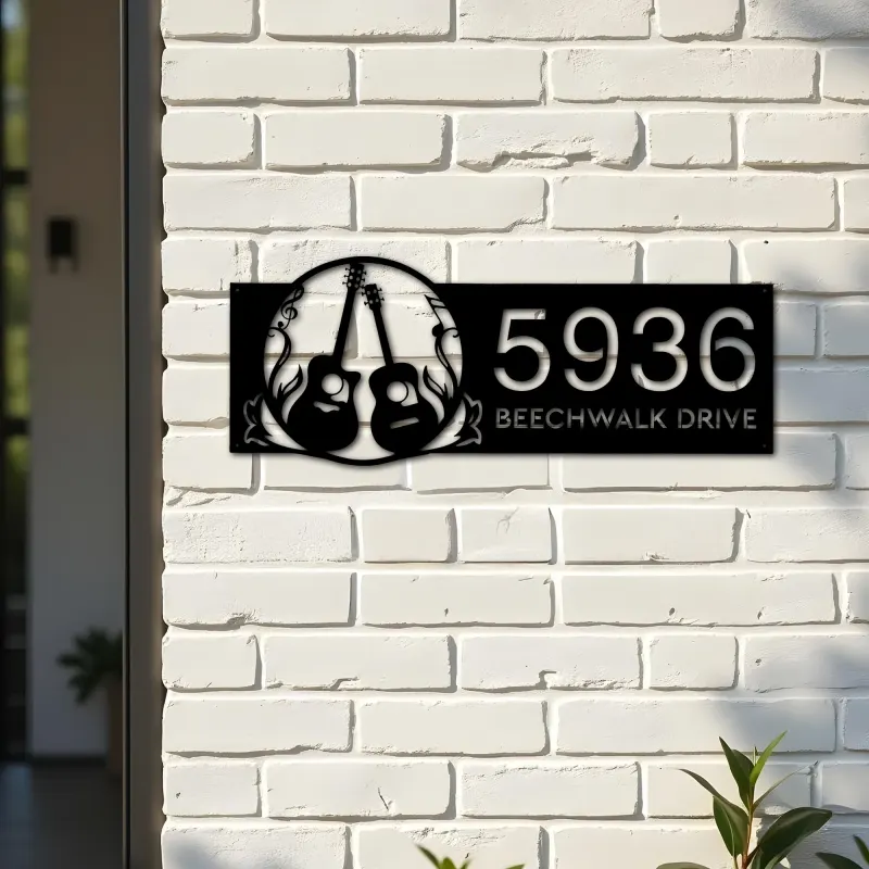 Custom Metal Guitar Guitarist Guitar Player Metal Address Sign, House number, Outdoor Number Signage, Yard Sign Address Plate