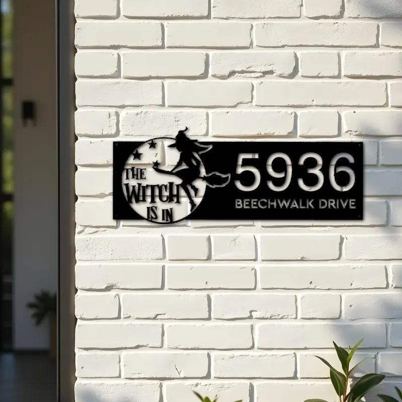 Custom Metal The witch is in halloween Metal Address Sign, House number, Outdoor Number Signage, Yard Sign Address Plate