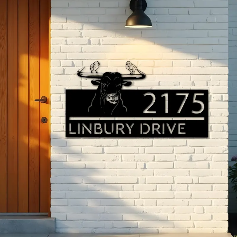 Custom Metal bull and two chickens farm animal Metal Address Sign, House number, Outdoor Number Signage, Yard Sign Address Plate