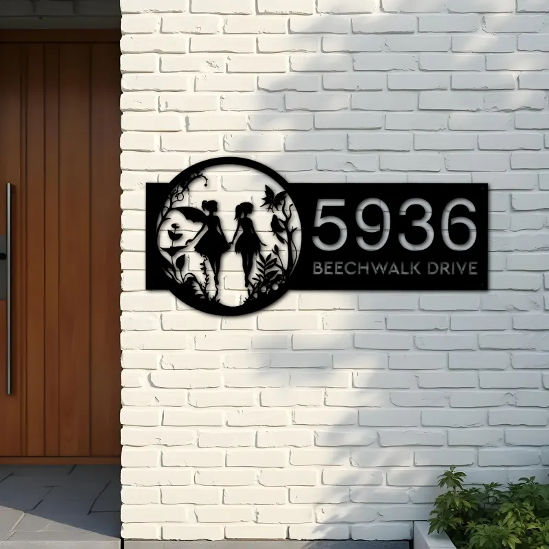 Custom Metal Fairies flowers garden Metal Address Sign Custom Hanging Address Plaque House number Yard Sign Outdoor Sign