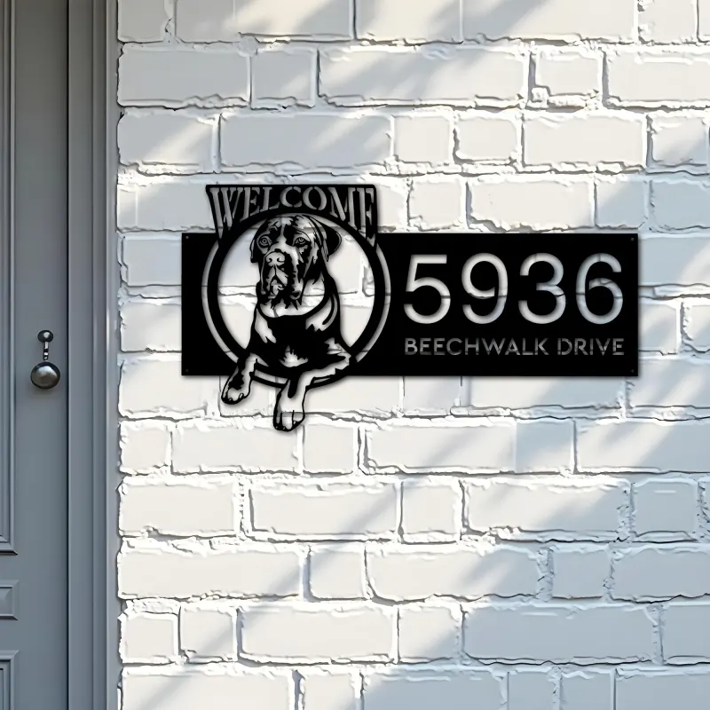 Custom Metal Cane Corso dog cute puppy welcome Metal Address Sign House number Hanging Address Plaque Yard Sign Outdoor decor
