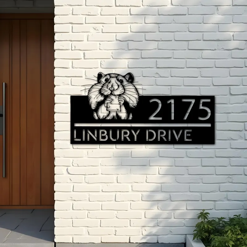 Custom Metal Peeking Hamster Wild animal wildlife Metal Address Sign, House number, Outdoor Number Signage, Yard Sign Address Plate