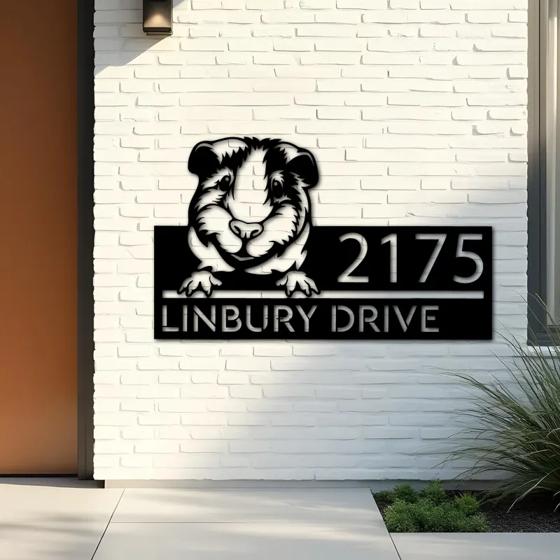 Custom Metal Peeking Guinea pig cute pet Metal Address Sign, House number, Outdoor Number Signage, Yard Sign Address Plate