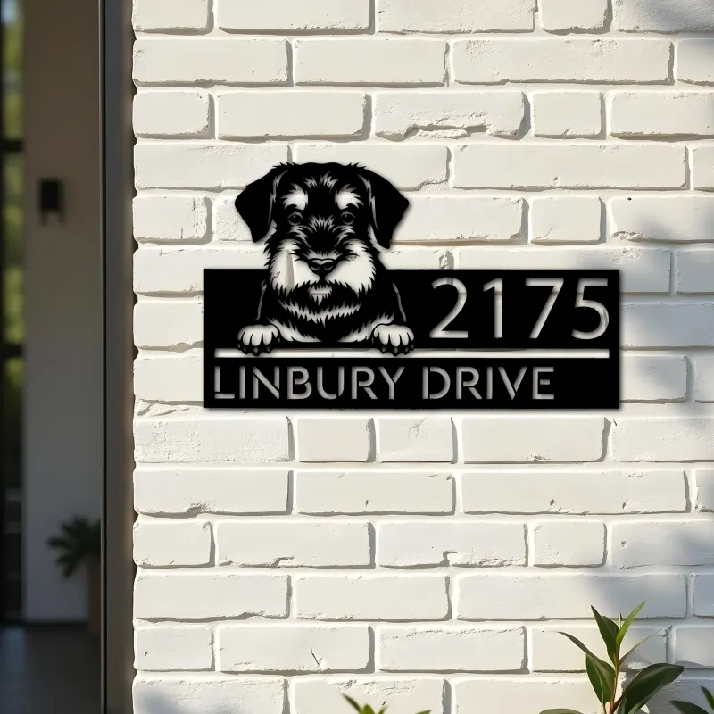 Custom Metal Standard Schnauzer dog Puppy Metal Address Sign House number Hanging Address Plaque Yard Sign Outdoor decor