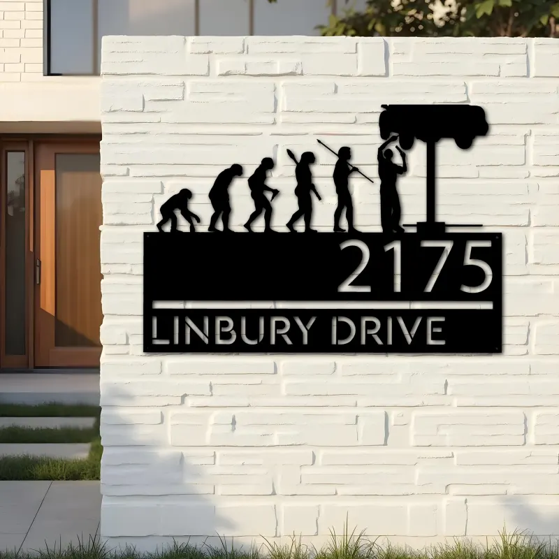 Custom Metal Mechanic evolution handyman Metal Address Sign, House number, Outdoor Number Signage, Yard Sign Address Plate