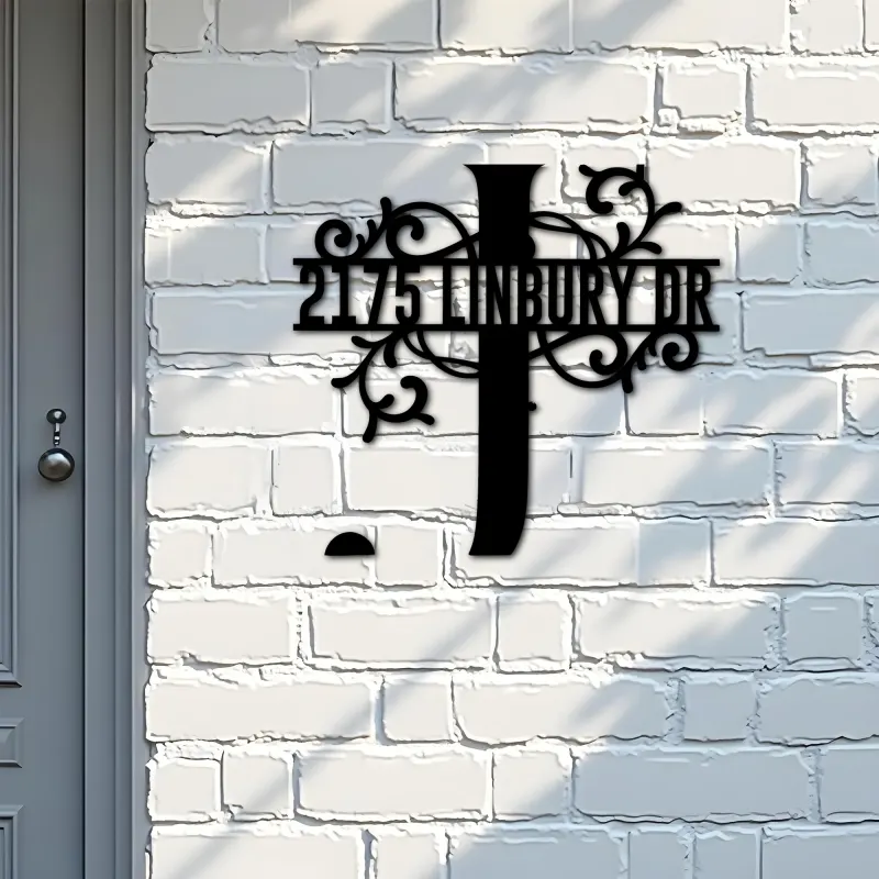 Custom Metal Floral Monogram Split Letter J Metal Address Sign House number Hanging Address Plaque Yard Sign Outdoor decor