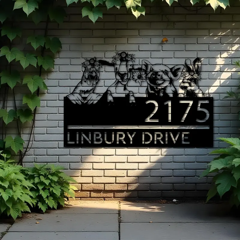 Custom Metal Goat pig chicken rabbit farm animals ranch Metal Address Sign, House number, Outdoor Number Signage, Yard Sign Address Plate