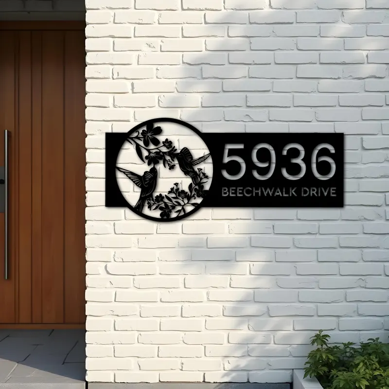 Custom Metal Hummingbird couple Metal Address Sign, House number, Outdoor Number Signage, Yard Sign Address Plate