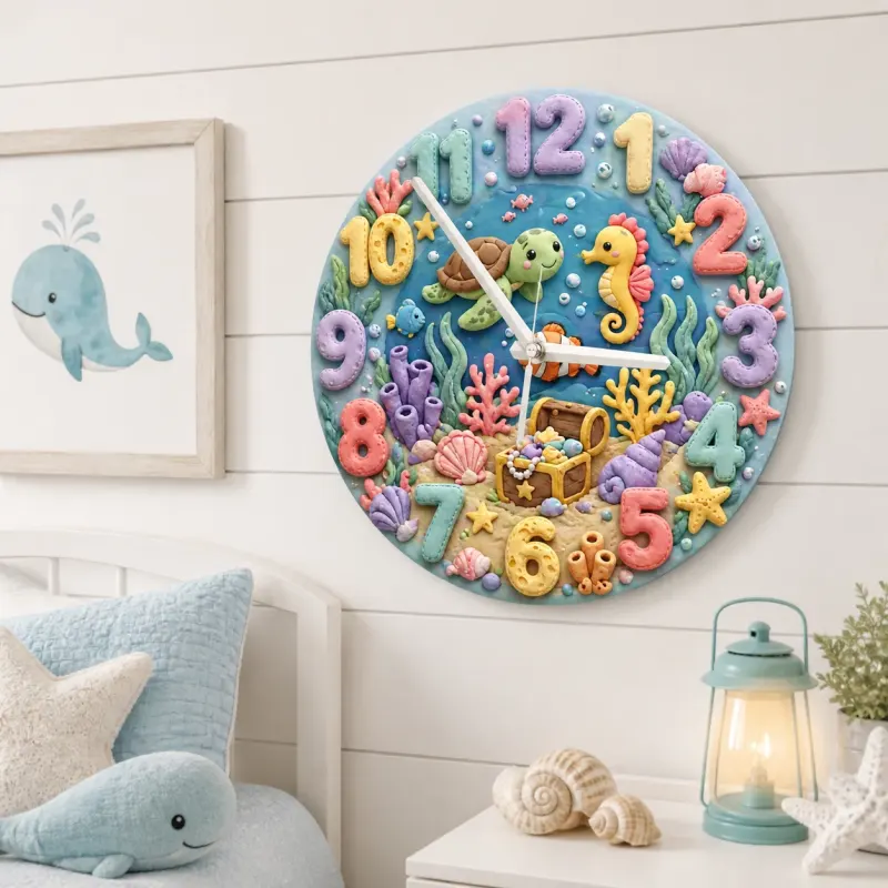 Pastel Under The Sea Kids Room Wall Clock