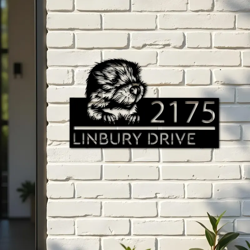 Custom Metal Peeking Baby Beaver Wild animal wildlife Metal Address Sign, House number, Outdoor Number Signage, Yard Sign Address Plate