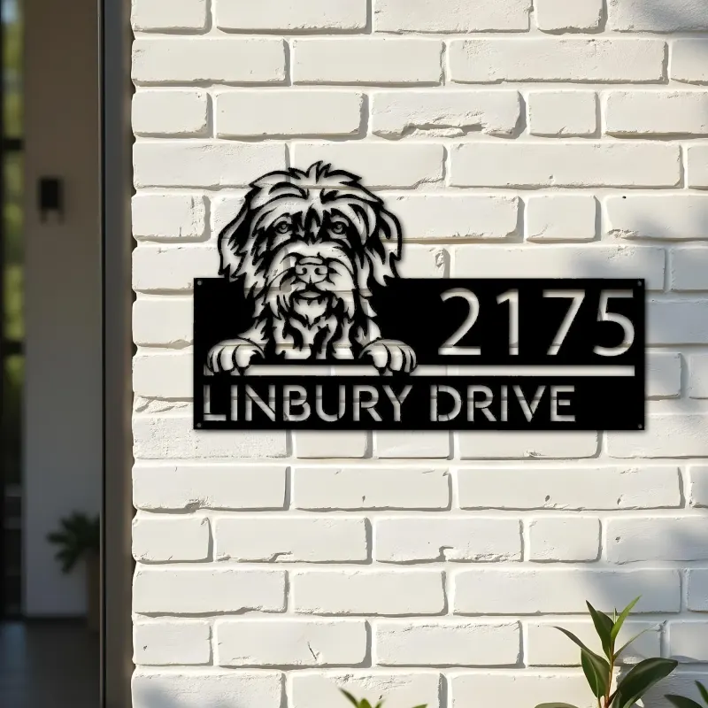 Custom Metal Wirehaired pointing griffon dog Metal Address Sign House number Hanging Address Plaque Yard Sign Outdoor decor