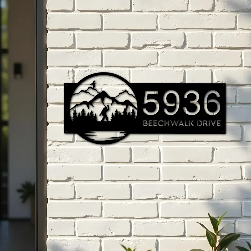 Custom Metal Bigfoot Sasquatch wild life forest Metal Address Sign, House number, Outdoor Number Signage, Yard Sign Address Plate