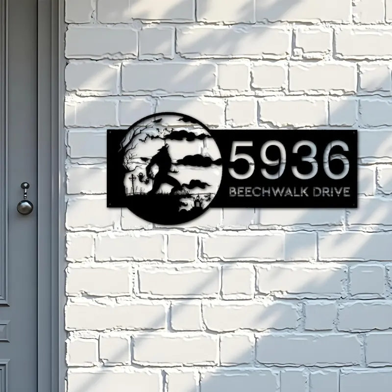 Custom Metal Werewolf Full Moon Halloween Metal Address Sign, House number, Outdoor Number Signage, Yard Sign Address Plate