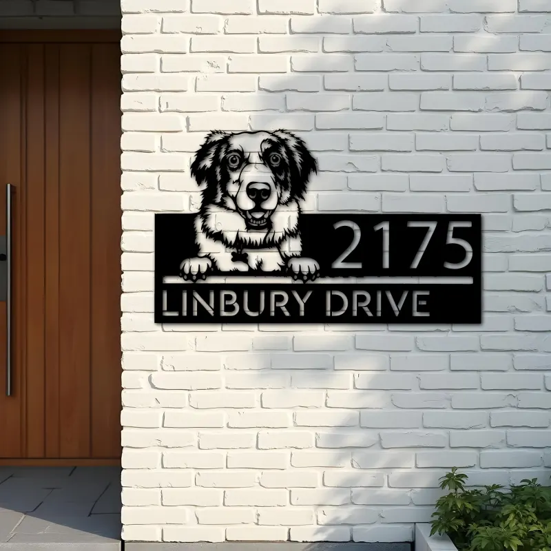 Custom Metal Australian Shepherd dog puppy Metal Address Sign House number Hanging Address Plaque Yard Sign Outdoor decor