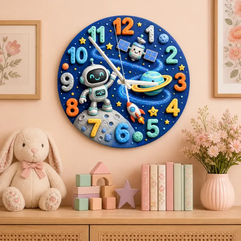 Space Robot Astronaut Kids Room Wall Clock