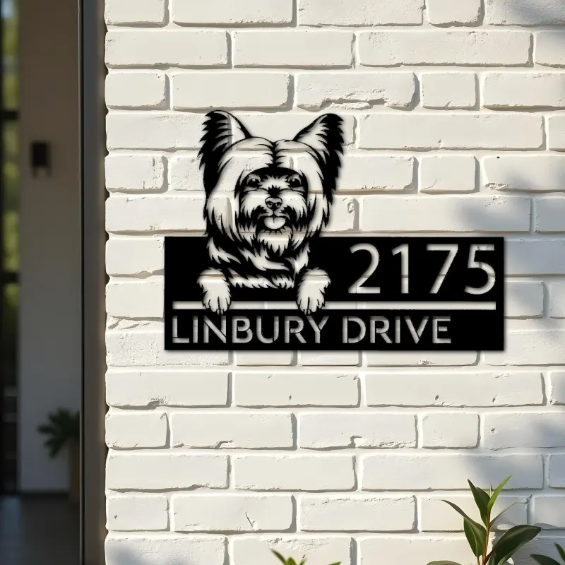 Custom Metal Yorkshire Terrier dog Puppy Metal Address Sign House number Hanging Address Plaque Yard Sign Outdoor decor