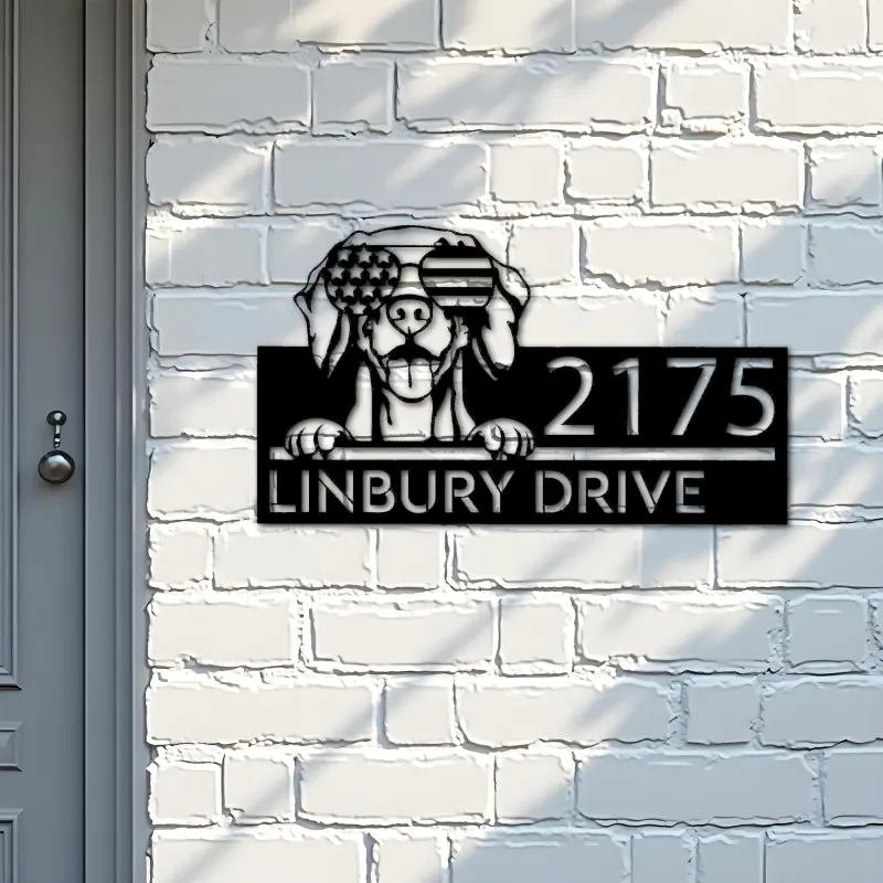 Custom Metal Weimaraner dog US flag glasses Metal Address Sign House number Hanging Address Plaque Yard Sign Outdoor decor