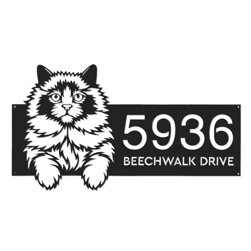 Custom Metal Ragdoll Cat Pet kitty Metal Address Sign, House number, Outdoor Number Signage, Yard Sign Address Plate