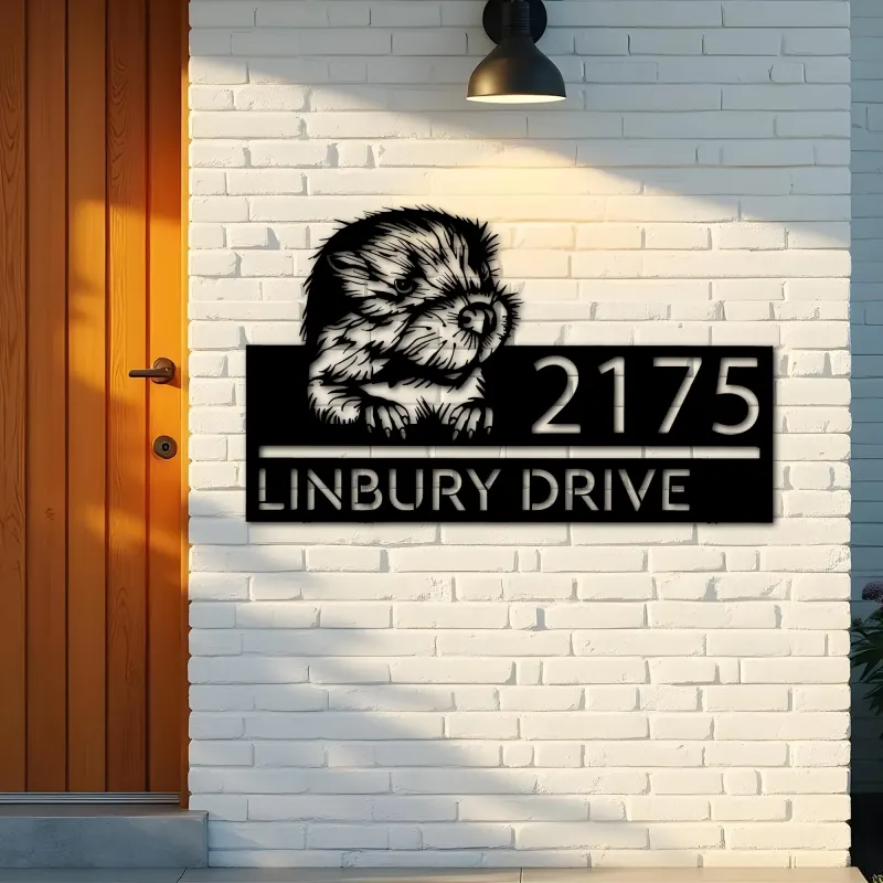 Custom Metal Peeking Baby Beaver Wild animal wildlife Metal Address Sign, House number, Outdoor Number Signage, Yard Sign Address Plate