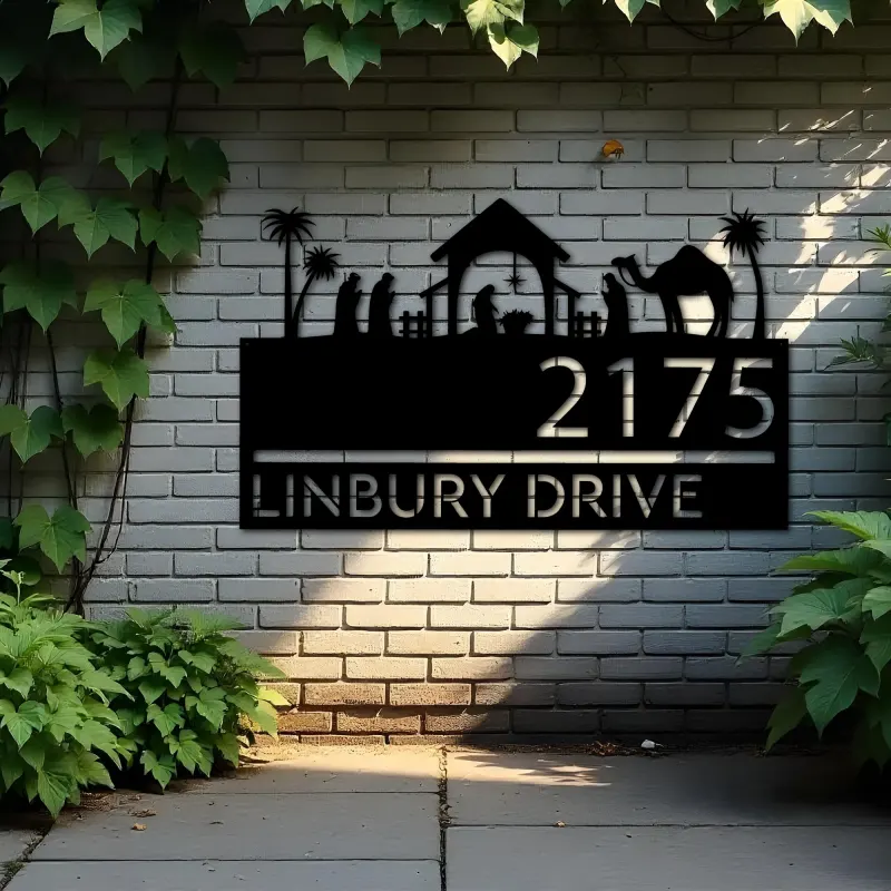 Custom Metal Nativity scene Birth of Jesus Christ Metal Address Sign House number Hanging Address Plaque Yard Sign Outdoor