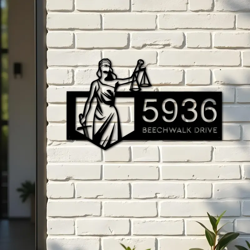 Custom Metal Lady Justice Themis lawyer Metal Address Sign, House number, Outdoor Number Signage, Yard Sign Address Plate