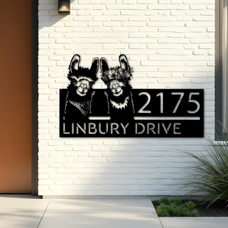 Custom Metal Llamas Metal Address Sign, House number, Outdoor Number Signage, Yard Sign Address Plate