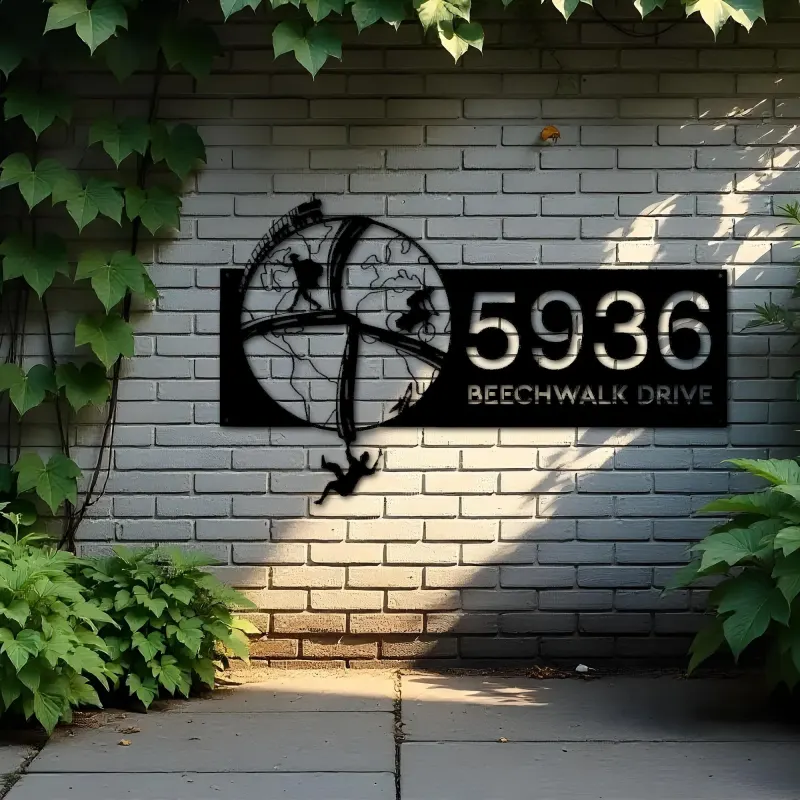 Custom Metal World traveling adventure Address Sign House number Hanging Address Plaque Yard Sign Outdoor Sign