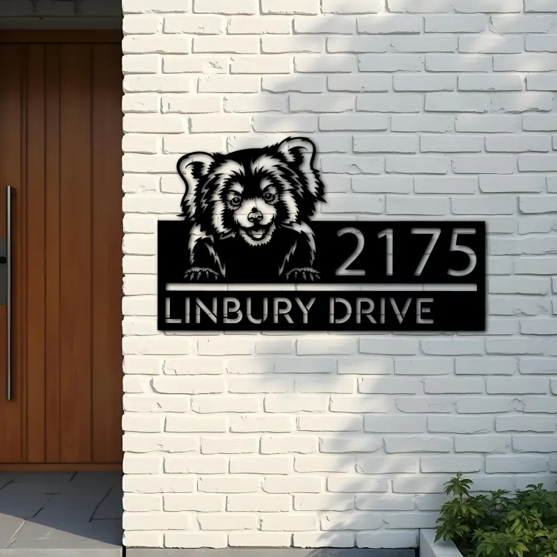 Custom Metal Peeking Red Panda Wild animal wildlife Metal Address Sign, House number, Outdoor Number Signage, Yard Sign Address Plate