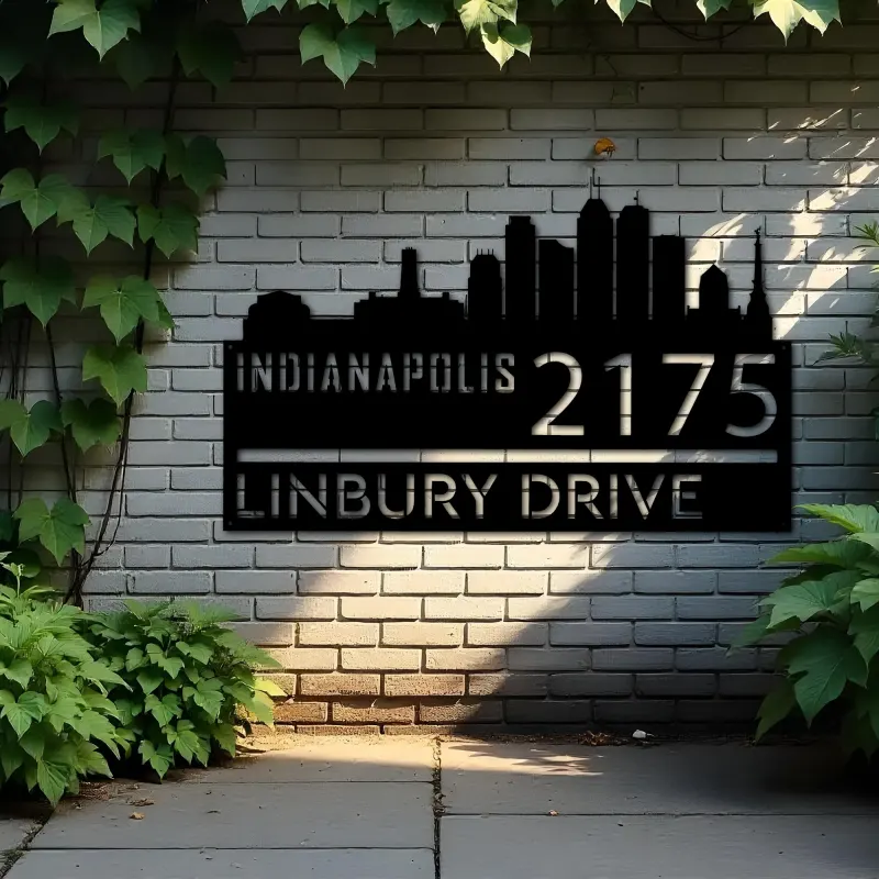 Custom Metal Indianapolis city skyline Metal Address Sign Hanging Address Plaque house number Yard Outdoor Sign
