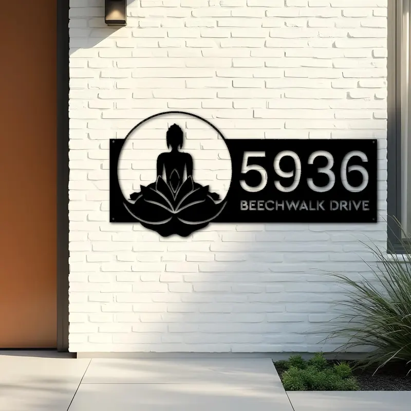 Custom Metal Zen Lotus Buddha Metal Address Sign, House number, Outdoor Number Signage, Yard Sign Address Plate