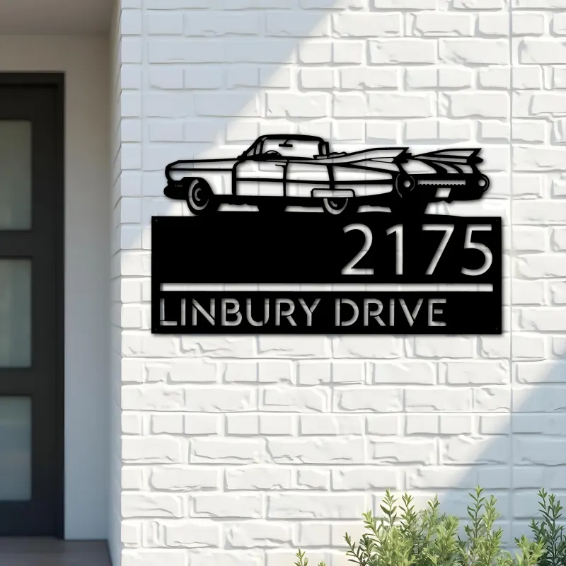 Custom Metal Old car Metal Address Sign, House number, Outdoor Number Signage, Yard Sign Address Plate