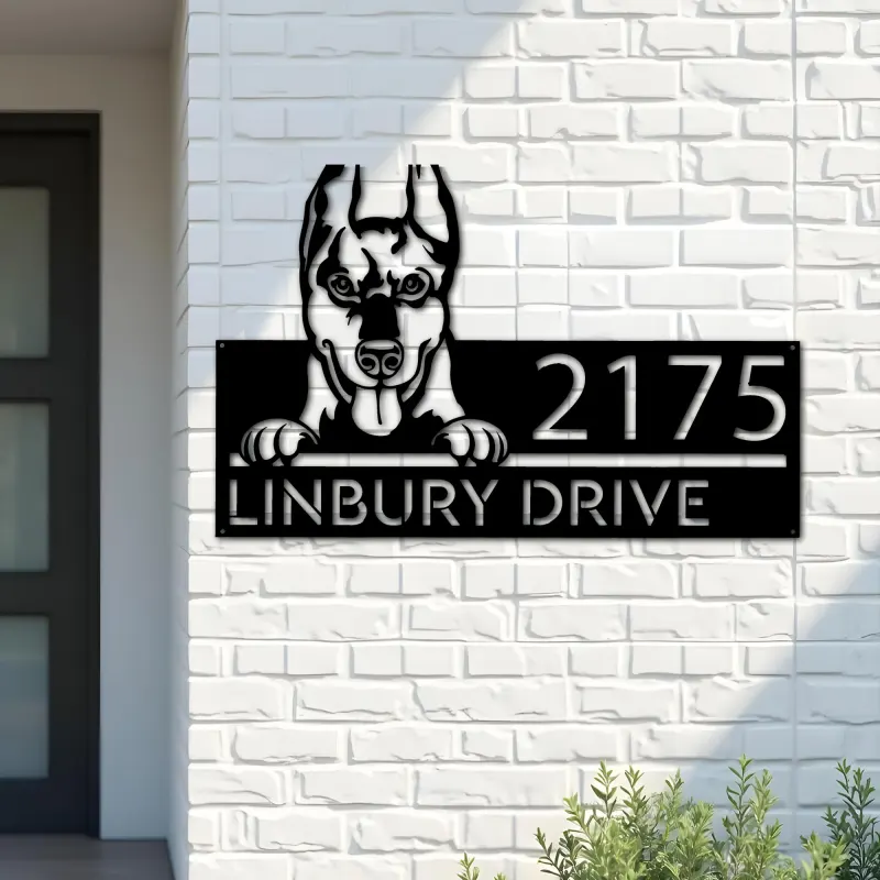 Custom Metal Doberman dog Puppy Metal Address Sign House number Hanging Address Plaque Yard Sign Outdoor decor