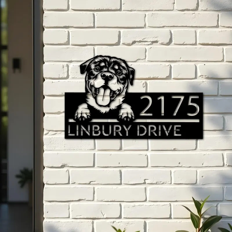 Custom Metal Rottweiler dog Puppy Metal Address Sign House number Hanging Address Plaque Yard Sign Outdoor decor