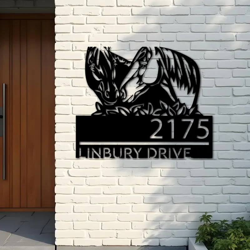 Custom Metal Horse couple farm house ranch Metal Address Sign, House number, Outdoor Number Signage, Yard Sign Address Plate