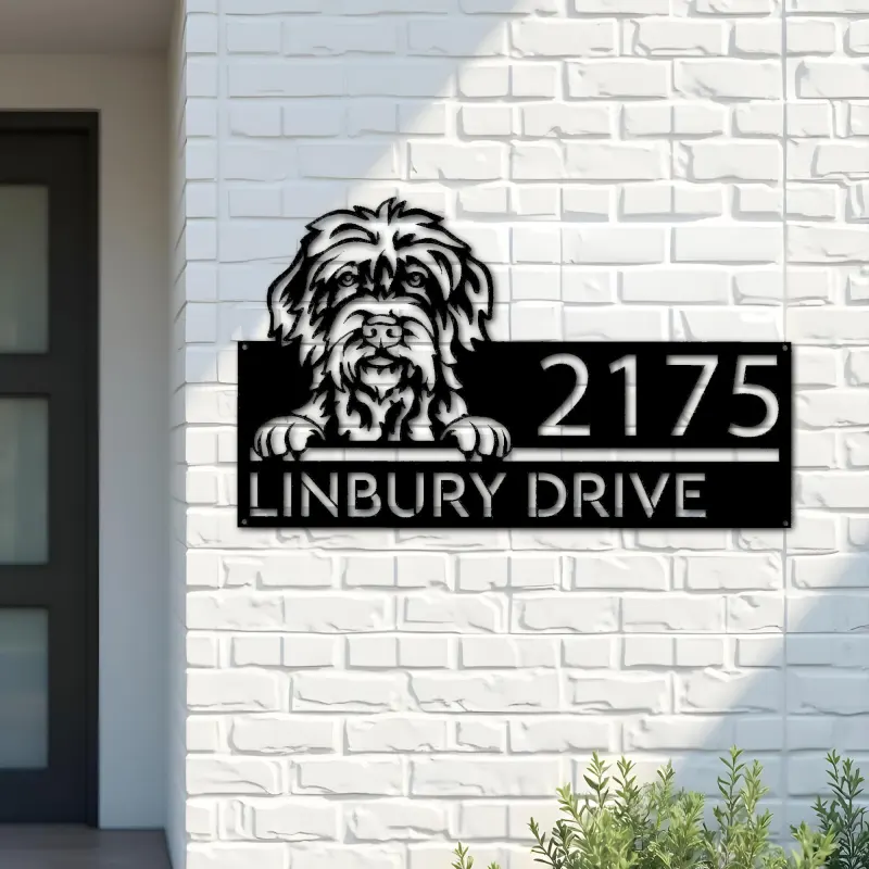 Custom Metal Wirehaired pointing griffon dog Metal Address Sign House number Hanging Address Plaque Yard Sign Outdoor decor