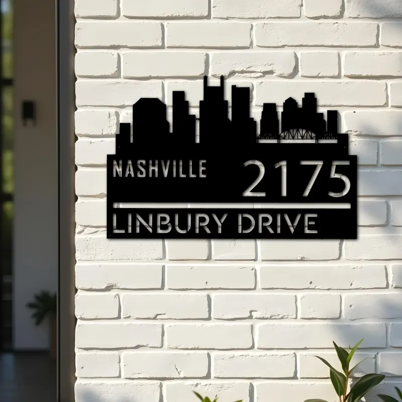 Custom Metal Nashville city skyline Metal Address Sign Hanging Address Plaque house number Yard Outdoor Sign
