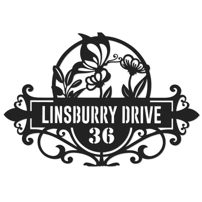 Custom Metal Butterfly flowers Metal Address Sign, House number, Outdoor Number Signage, Yard Sign Address Plate001