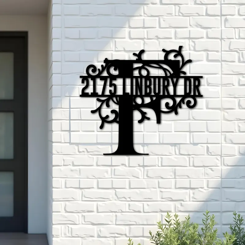 Custom Metal Floral Monogram Split Letter F Metal Address Sign House number Hanging Address Plaque Yard Sign Outdoor decor