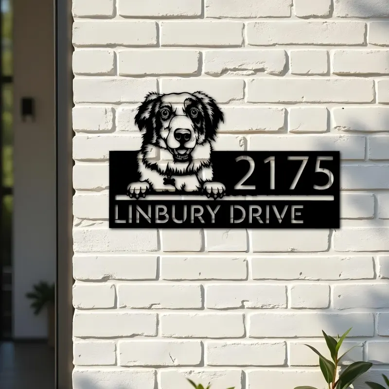 Custom Metal Australian Shepherd dog puppy Metal Address Sign House number Hanging Address Plaque Yard Sign Outdoor decor
