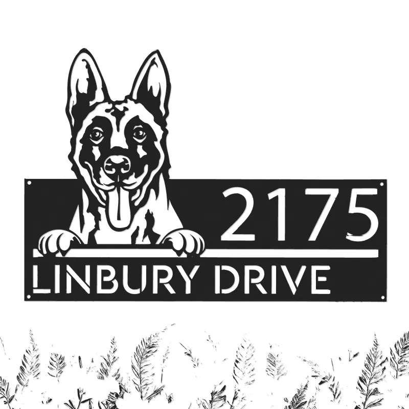 Custom Metal Belgian Malinois dog cute puppy Metal Address Sign House number Hanging Address Plaque Yard Sign Outdoor decor