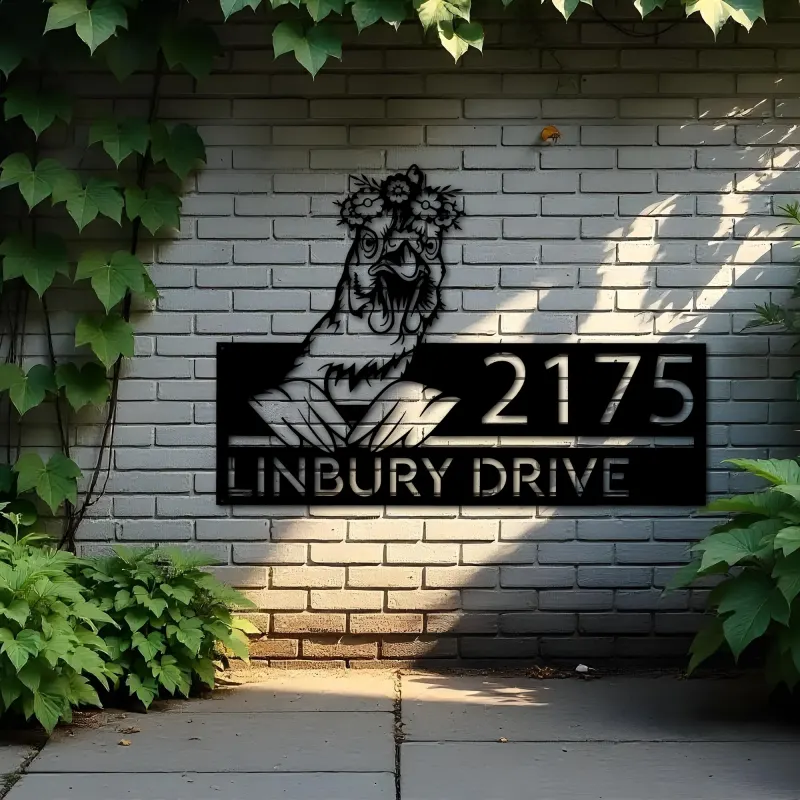 Custom Metal Floral Chicken farm animal farmhouse ranch Metal Address Sign, House number, Outdoor Number Signage, Yard Sign Address Plate