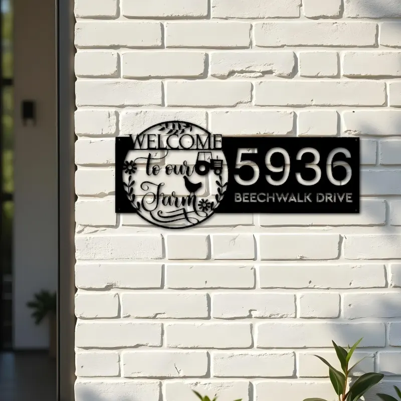 Custom Metal Welcome to our farm Metal Address Sign, House number, Outdoor Number Signage, Yard Sign Address Plate