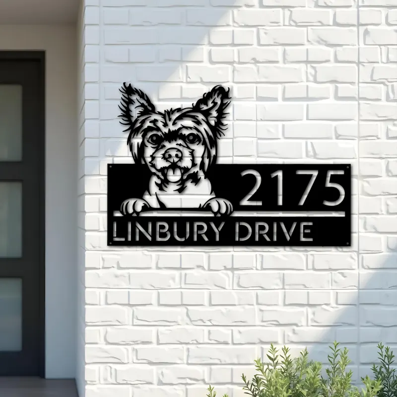 Custom Metal Chinese Crested dog Puppy Metal Address Sign House number Hanging Address Plaque Yard Sign Outdoor decor