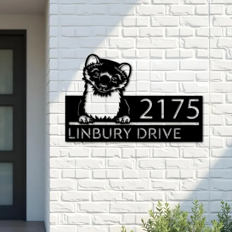 Custom Metal Peeking Ferret Wild animal wildlife Metal Address Sign, House number, Outdoor Number Signage, Yard Sign Address Plate