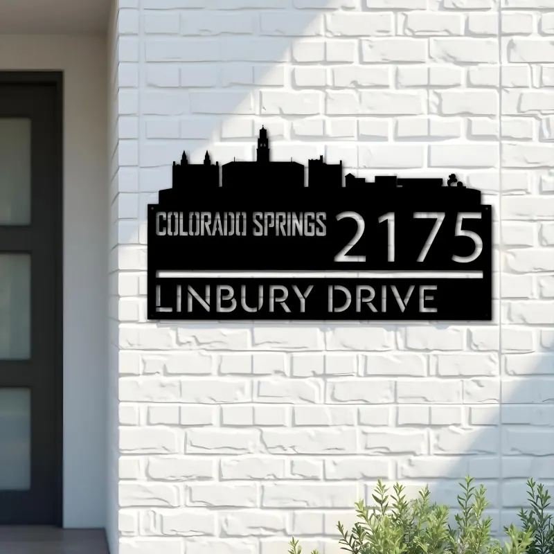 Custom Metal Colorado Springs city skyline Metal Address Sign Hanging Address Plaque house number Yard Outdoor Sign