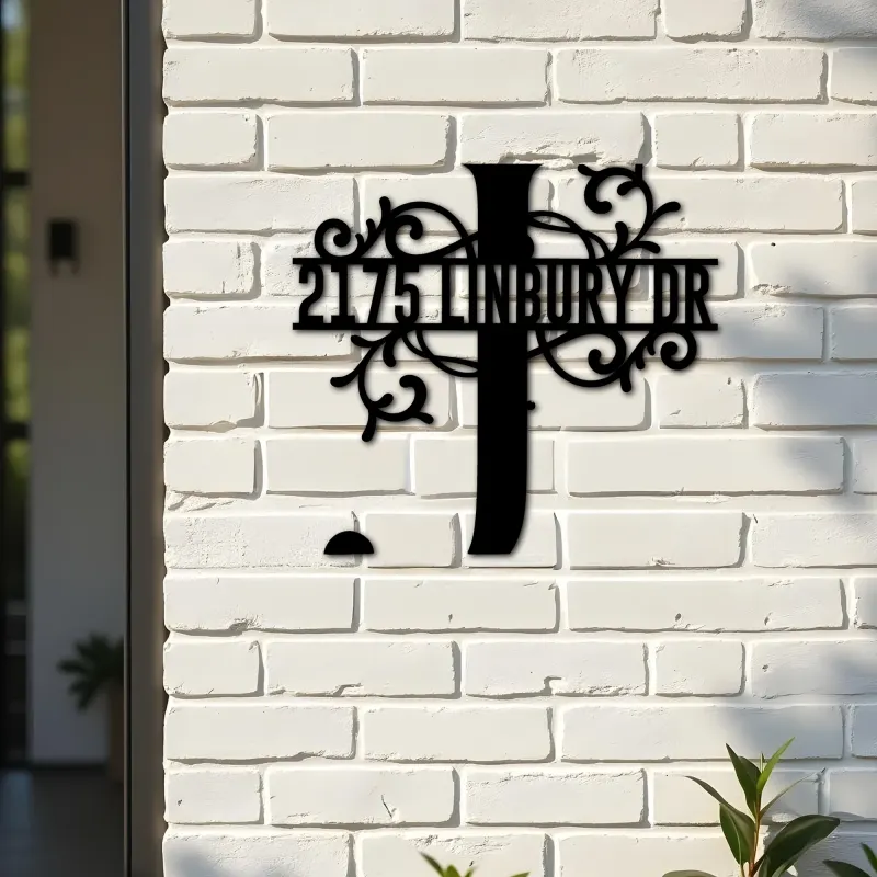 Custom Metal Floral Monogram Split Letter J Metal Address Sign House number Hanging Address Plaque Yard Sign Outdoor decor