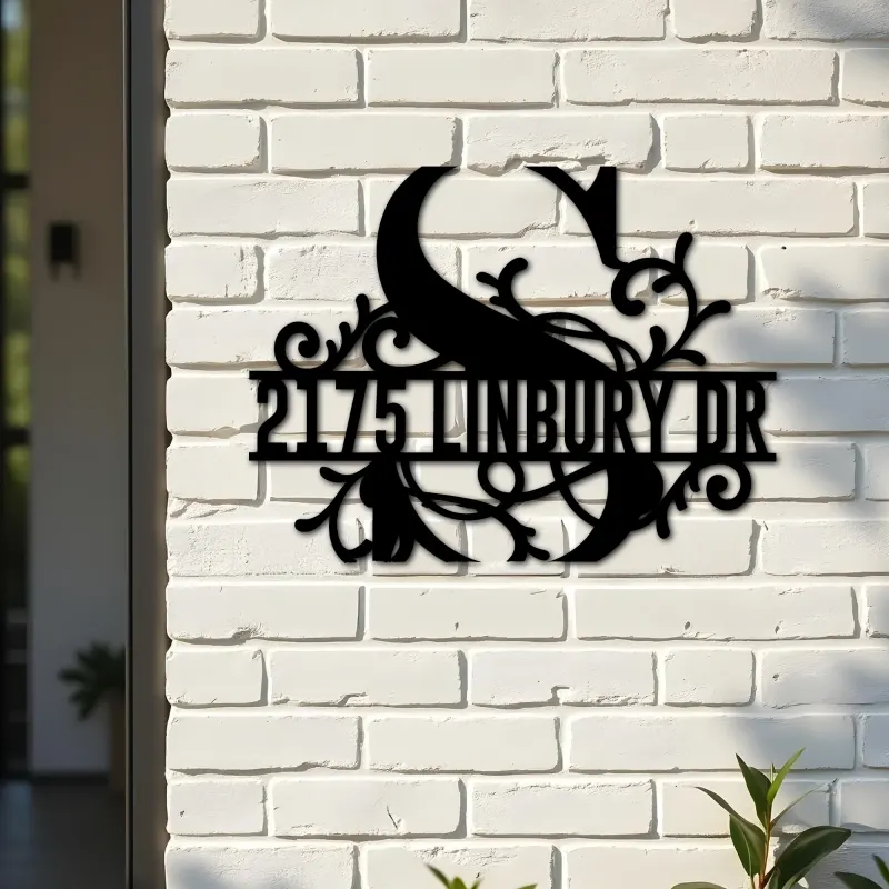 Custom Metal Floral Monogram Split Letter S Metal Address Sign House number Hanging Address Plaque Yard Sign Outdoor decor