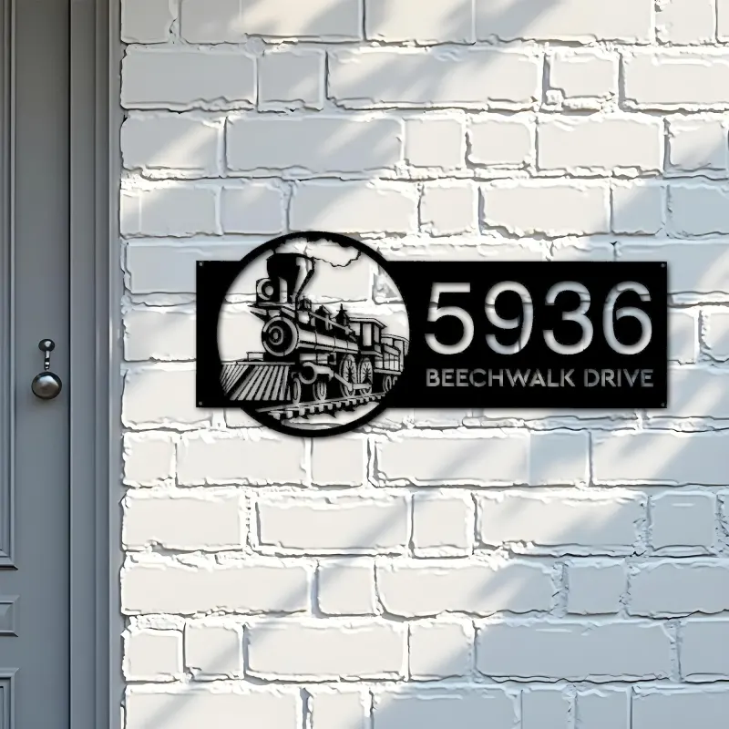 Custom Metal Train Metal Address Sign, House number, Outdoor Number Signage, Yard Sign Address Plate001